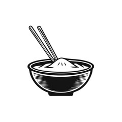 Vintage Asian food bowl with chopsticks vector illustration icon