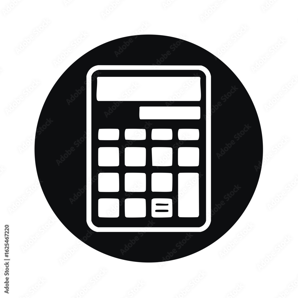 Aufkleber simple white calculator icon with buttons and display in black circle