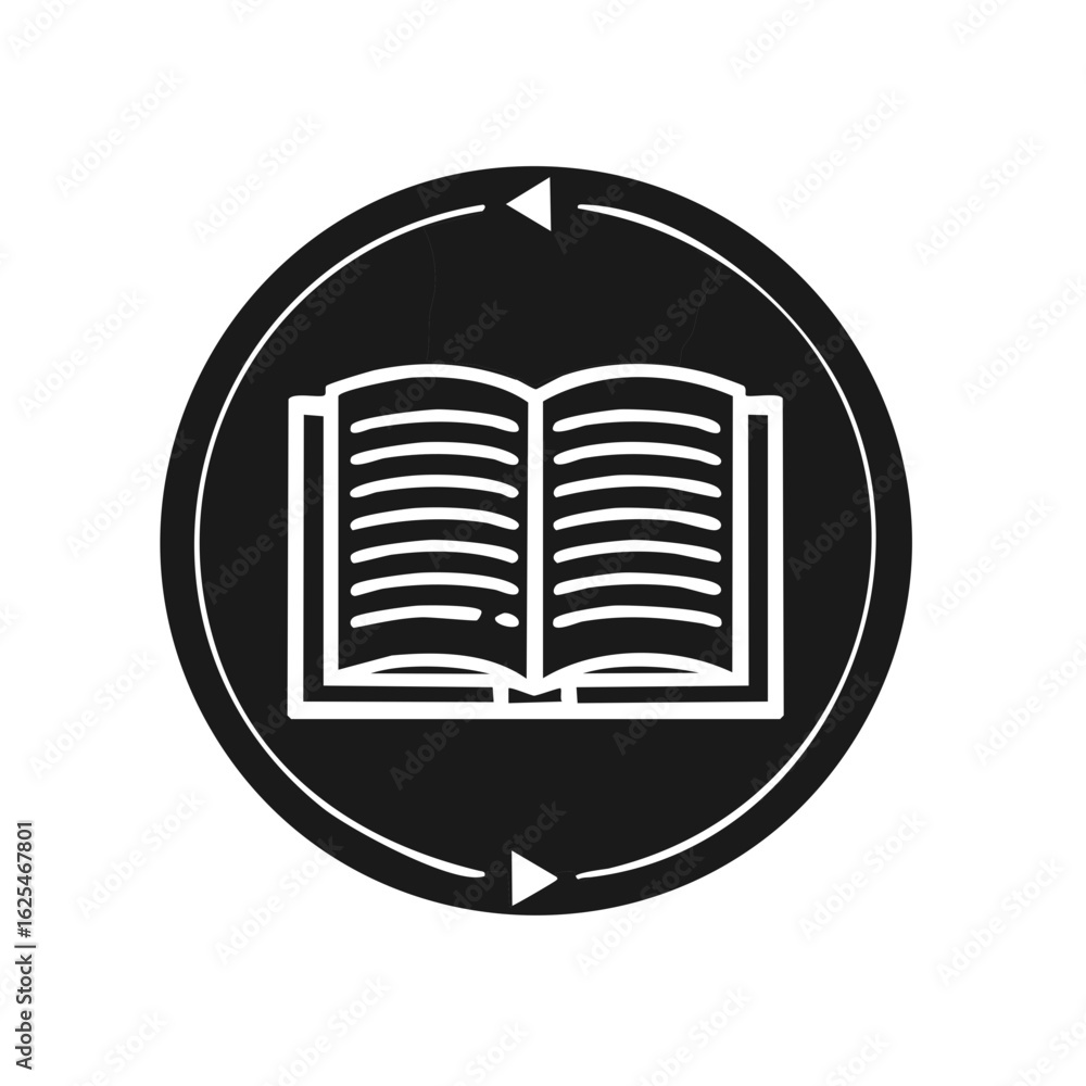 Poster Educational open book icon with refresh arrows symbol representing continuous learning and knowledge