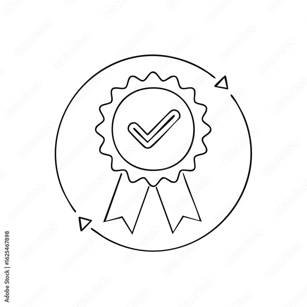 Poster Continuous quality control line icon with an award ribbon and check mark symbol