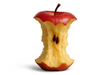 Red Apple Core on Transparent Background Showing Seeds
