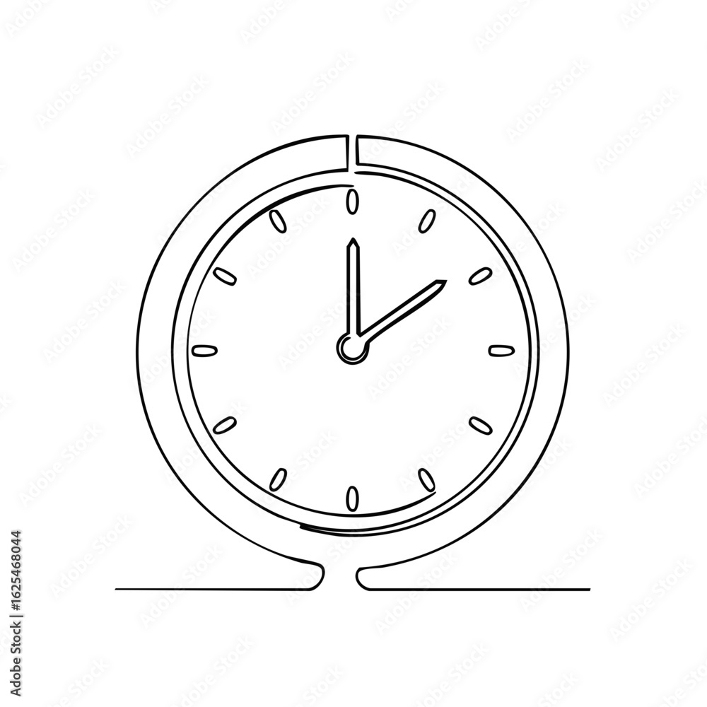 Poster minimalist alarm clock with hands indicating time in a line drawing style