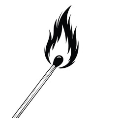 Vector art of burning match with a bright flame isolated on white background