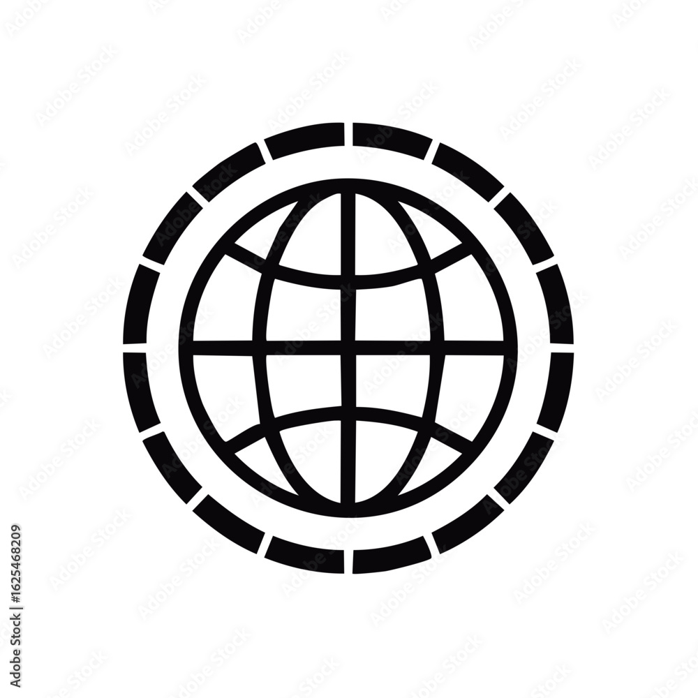 Aufkleber worldwide connection global network symbol grid lines and arcs round frame flat design