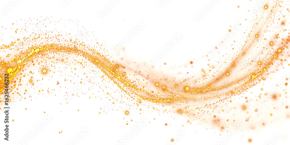 Poster abstract background with wave of golden glitter on transparent or white background. translucent curv