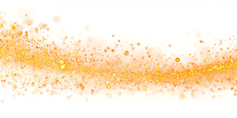 Abstract background with wave of golden glitter on transparent or white background. translucent curve line of shiny particles. element for design. template.