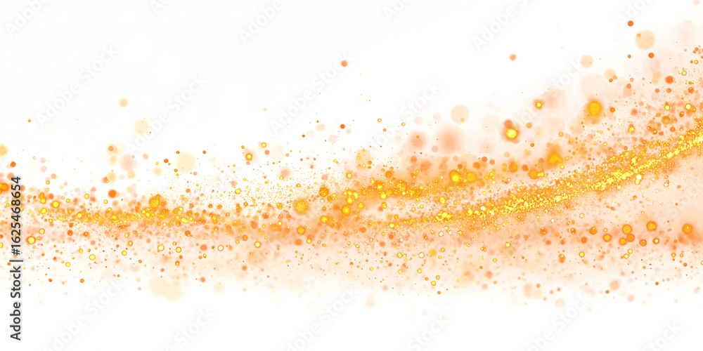 Poster abstract background with wave of golden glitter on transparent or white background. translucent curv