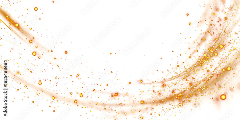 Poster abstract background with wave of golden glitter on transparent or white background. translucent curv