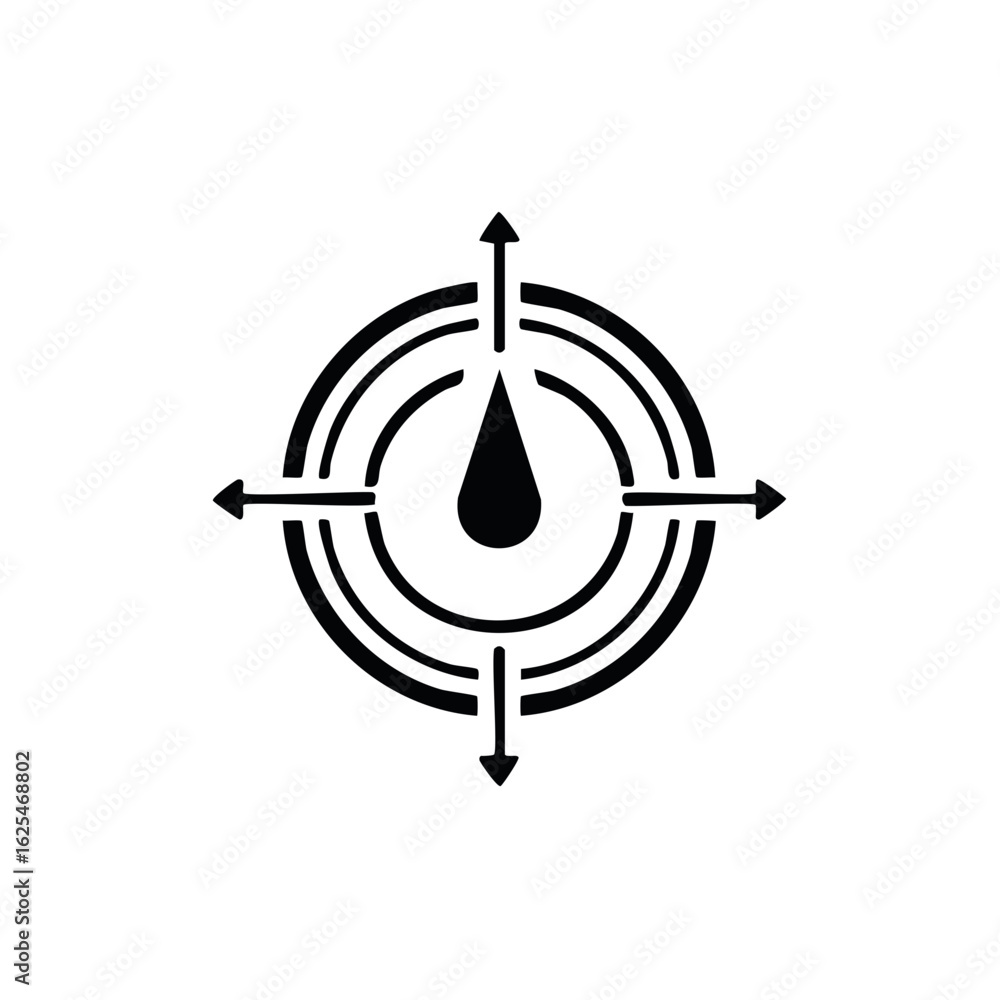 Aufkleber minimalist compass icon with a liquid drop symbol for location and resource finding