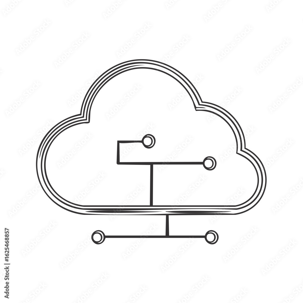 Poster conceptual outline of a digital cloud network with interconnected nodes