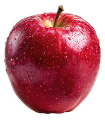 Single, vibrant red apple with water droplets