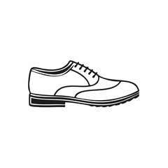 Stylish Oxford Shoe Illustration in Black and White Depicting Classic Footwear with Laces and Sole Design
