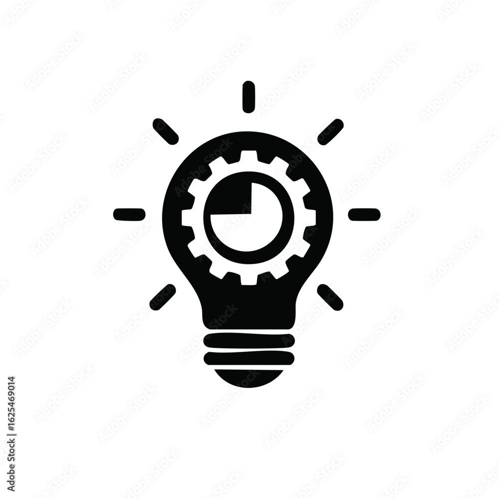 Poster idea development and productivity icon with a light bulb and gear mechanism