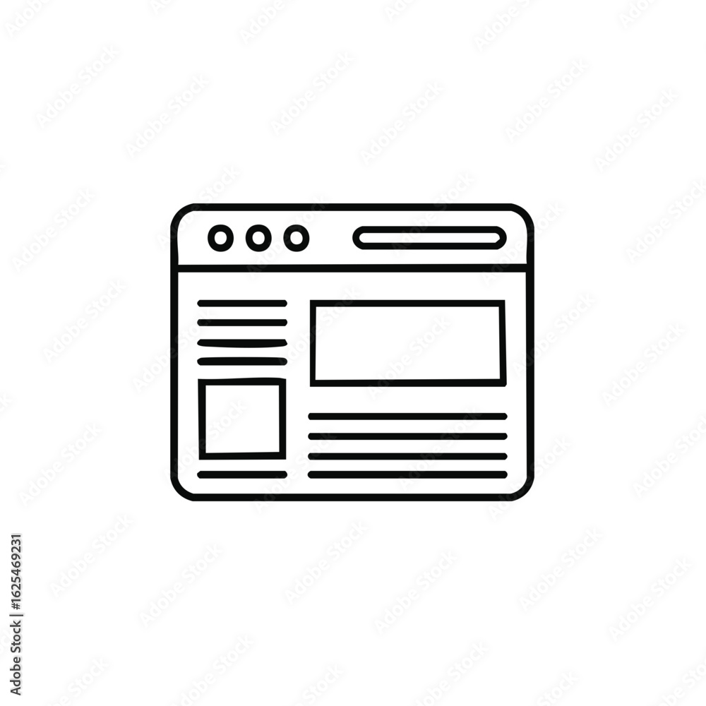 Poster minimalist web browser window with generic webpage content layout template