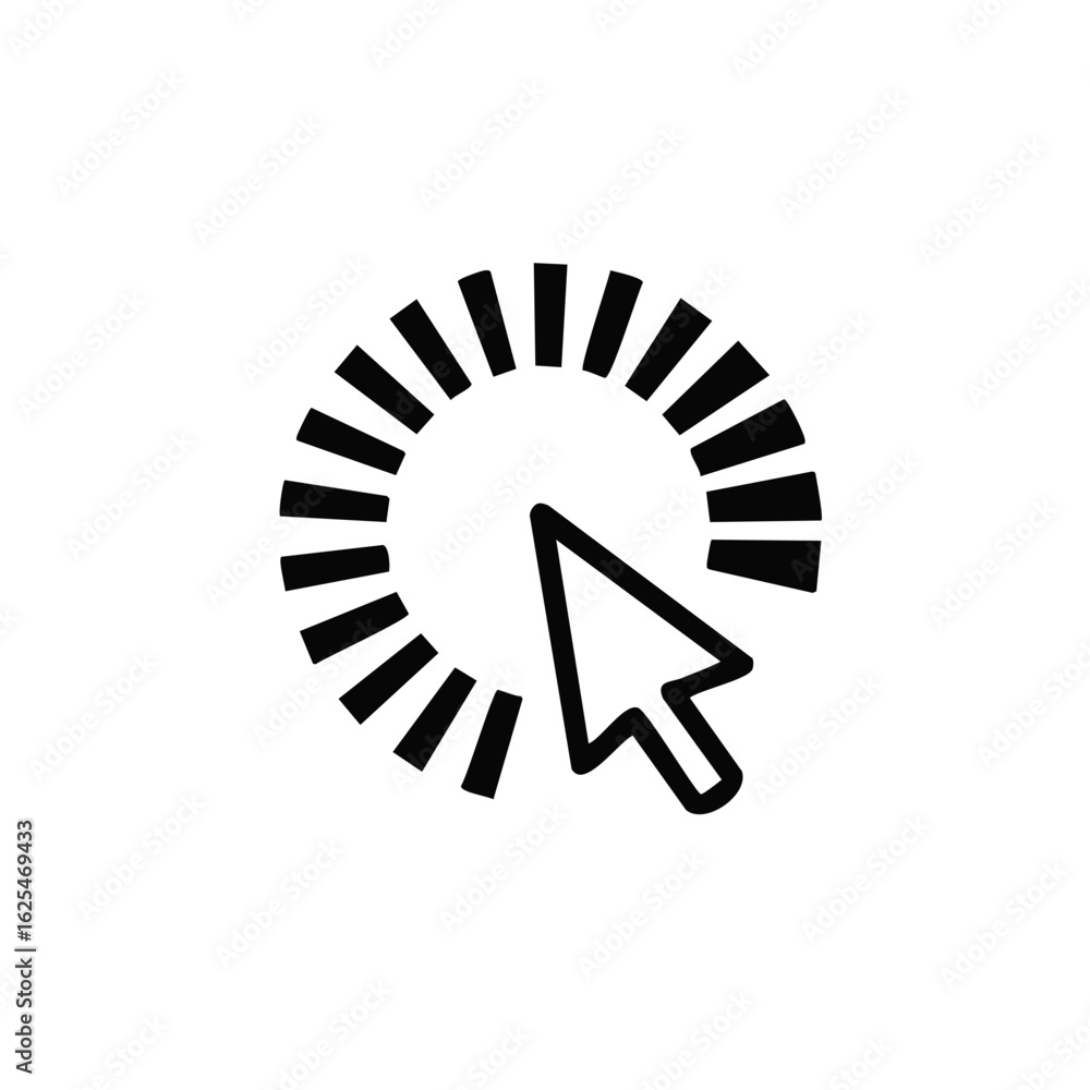 Poster mouse cursor pointer inside a circular loading animation symbol for digital software interface