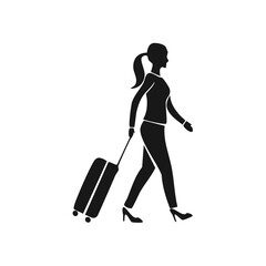 Silhouette of a Woman Walking with a Suitcase