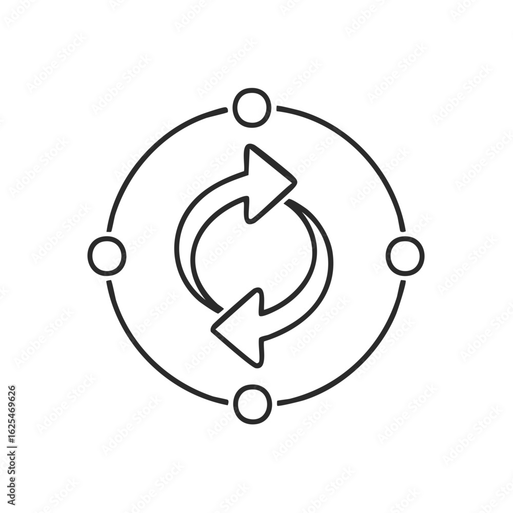 Poster circular arrows refresh recycle process flow icon with four connection points