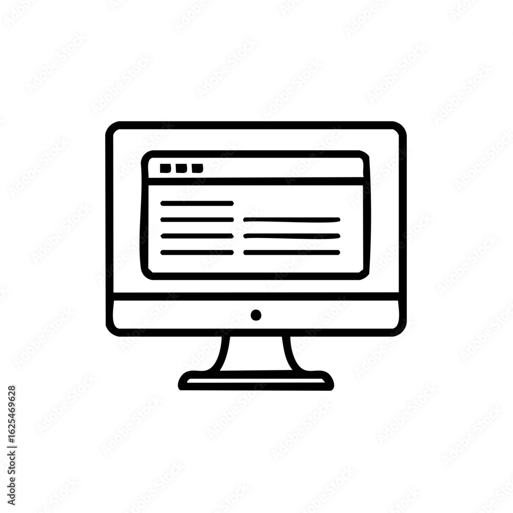 Poster outline icon of a desktop computer monitor with an open browser window or application