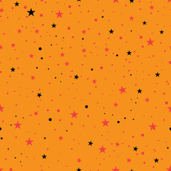 Seamless black red yellow stars with light orange retro pop art background