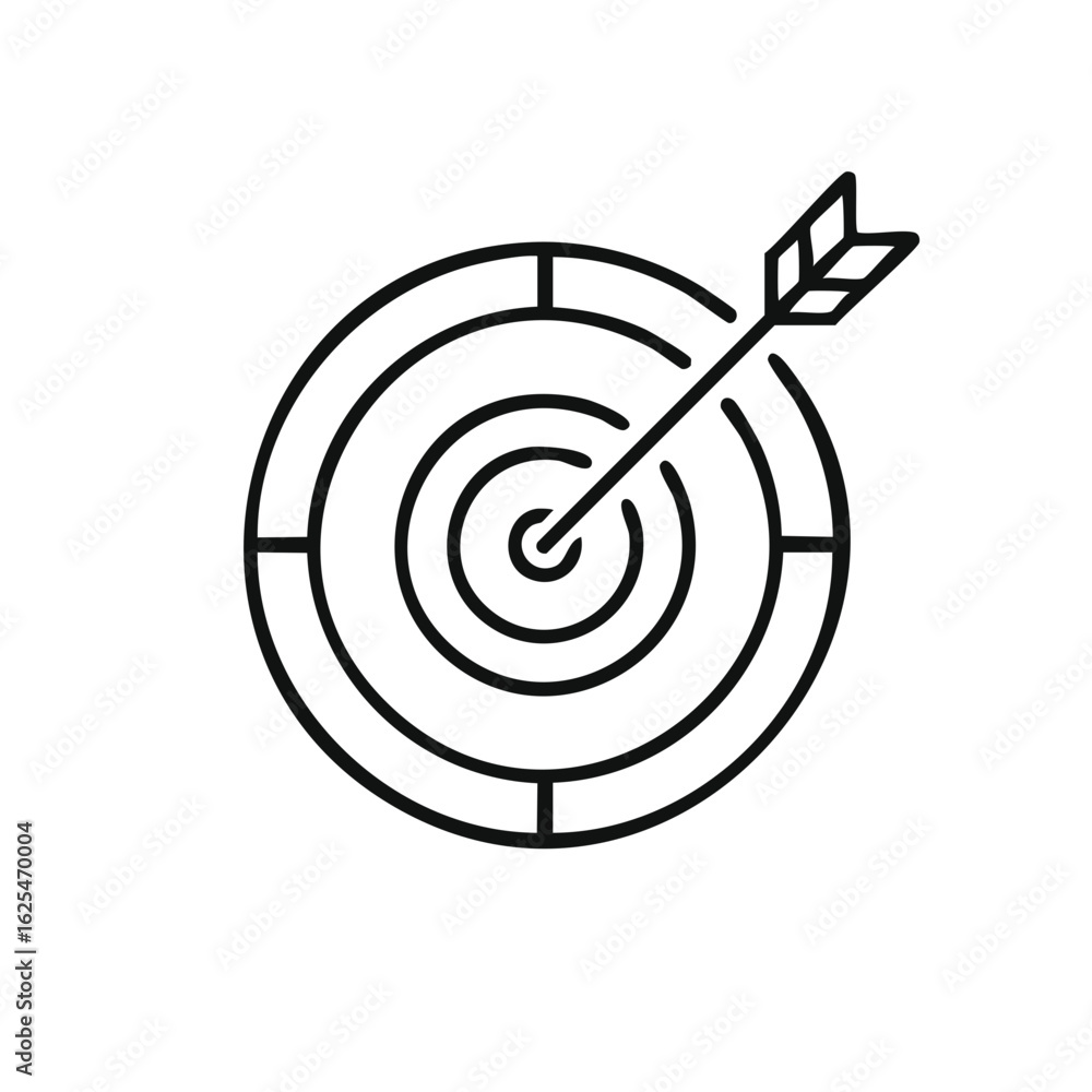 Aufkleber successful shot arrow hitting bullseye target achievement with single outline dart icon reaching goa