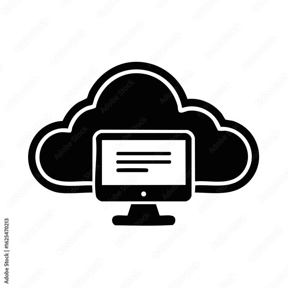 Poster cloud computing icon with a desktop computer monitor for online data storage and web services