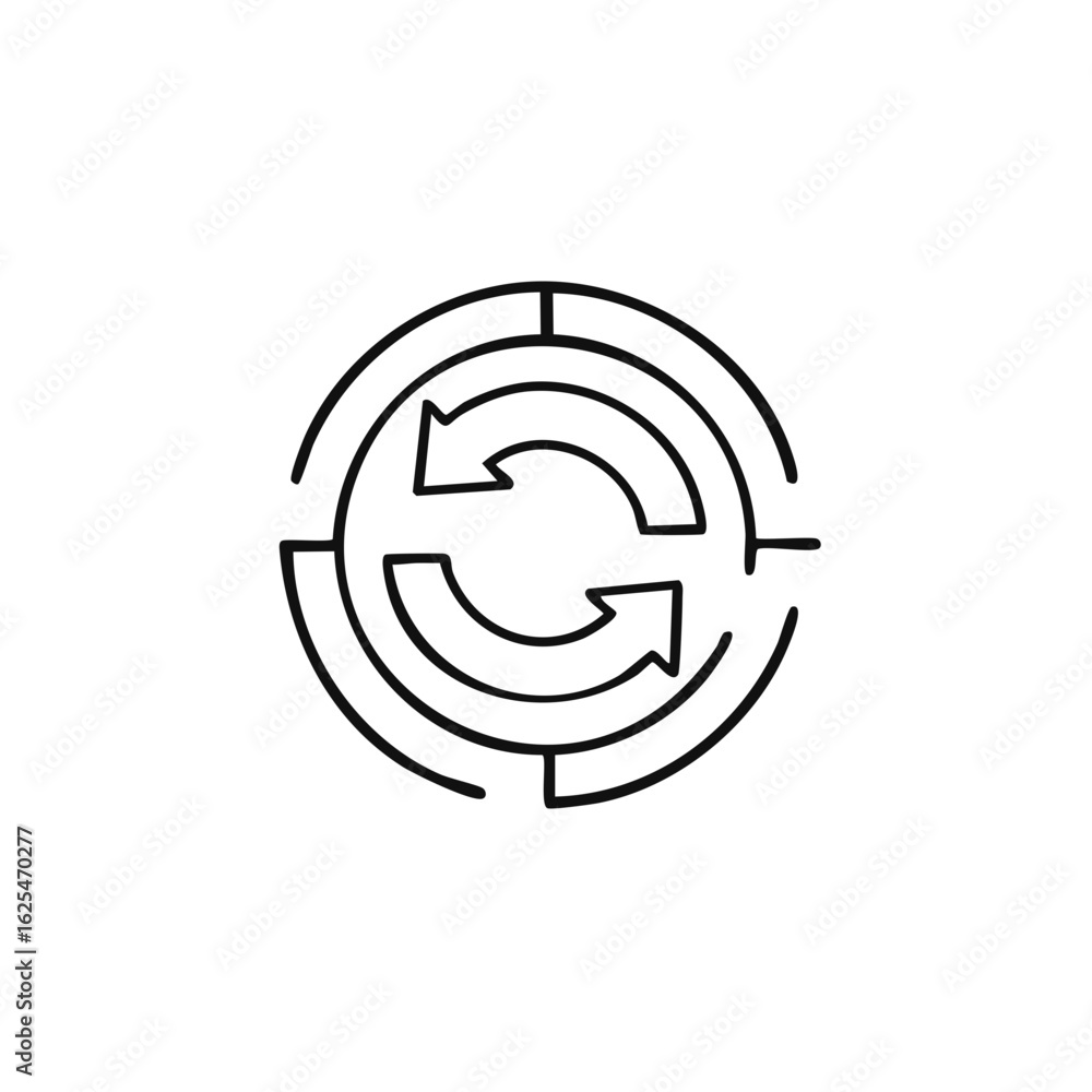 Poster simple line art refresh arrows loop icon for continuous process