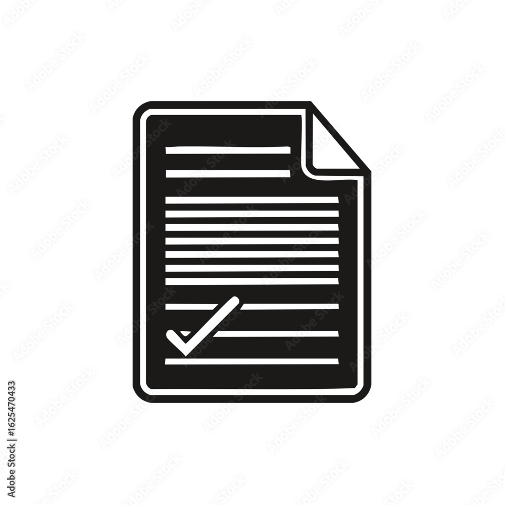 Aufkleber document with check mark symbol on a paper page for agreement or confirmation