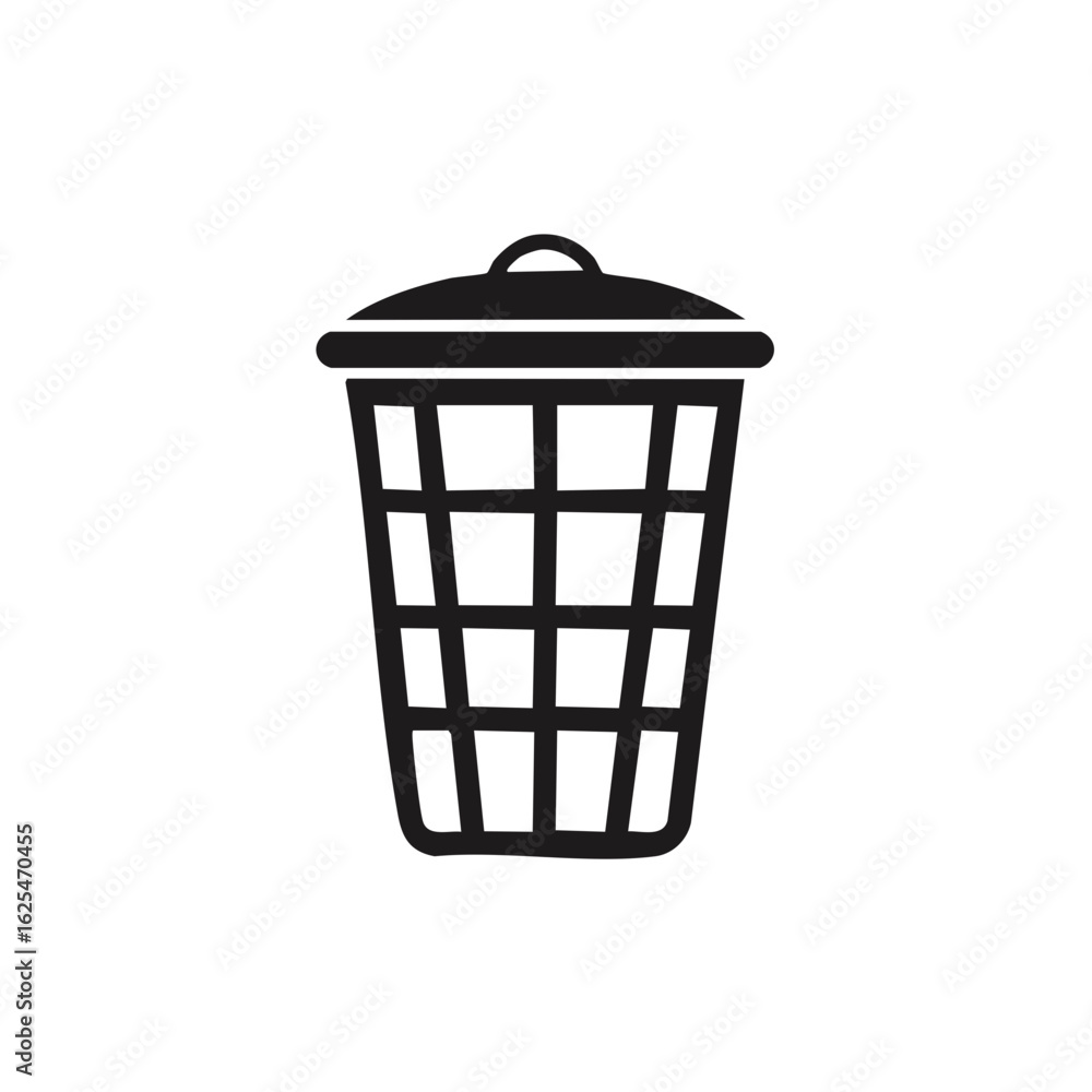 Poster Simple line drawing of a trash can with a lid and a grid pattern