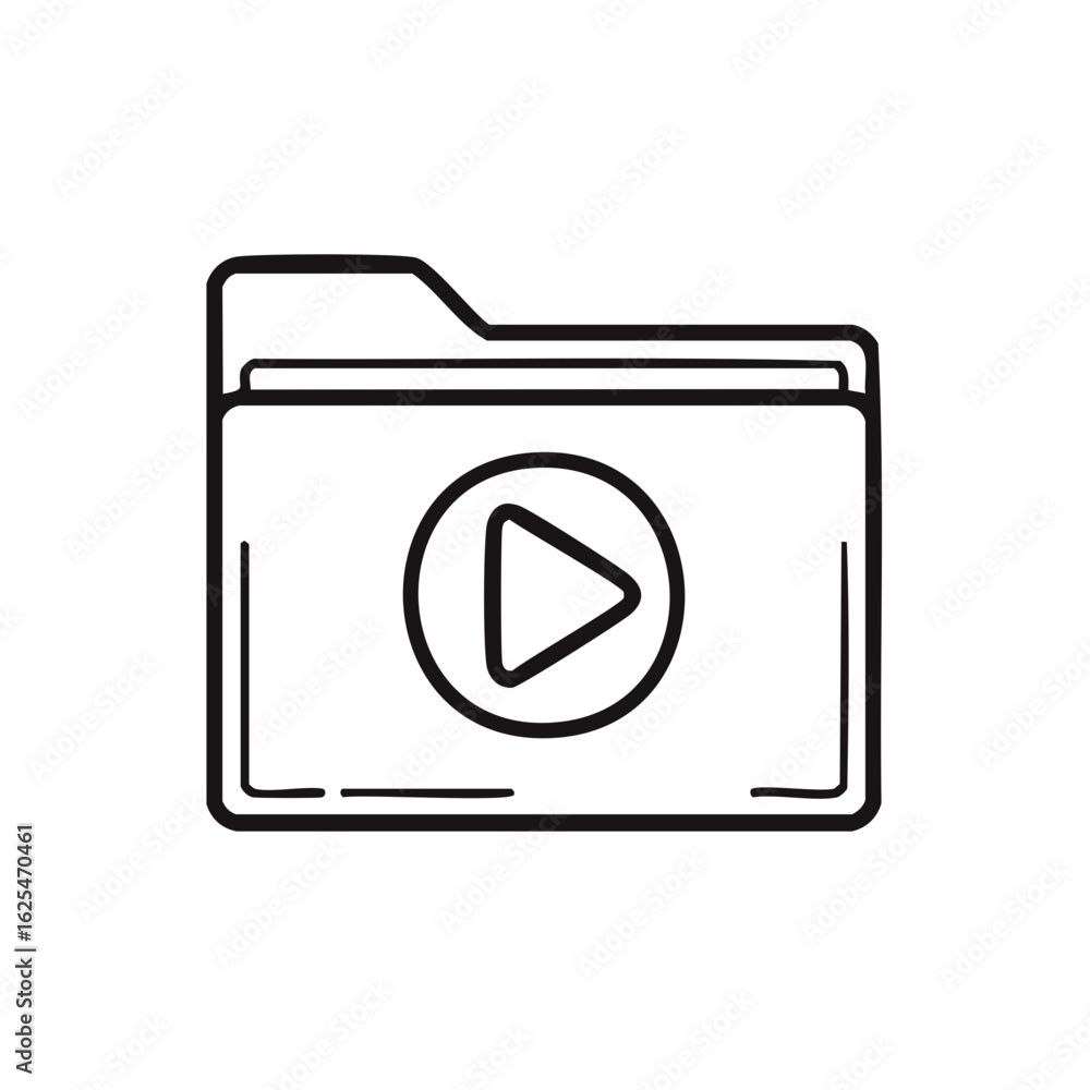 Poster video folder icon with a play button for a media library and digital files line art