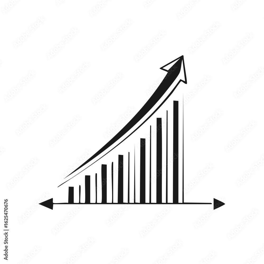 Poster rising bar chart with arrow showing increasing growth progress