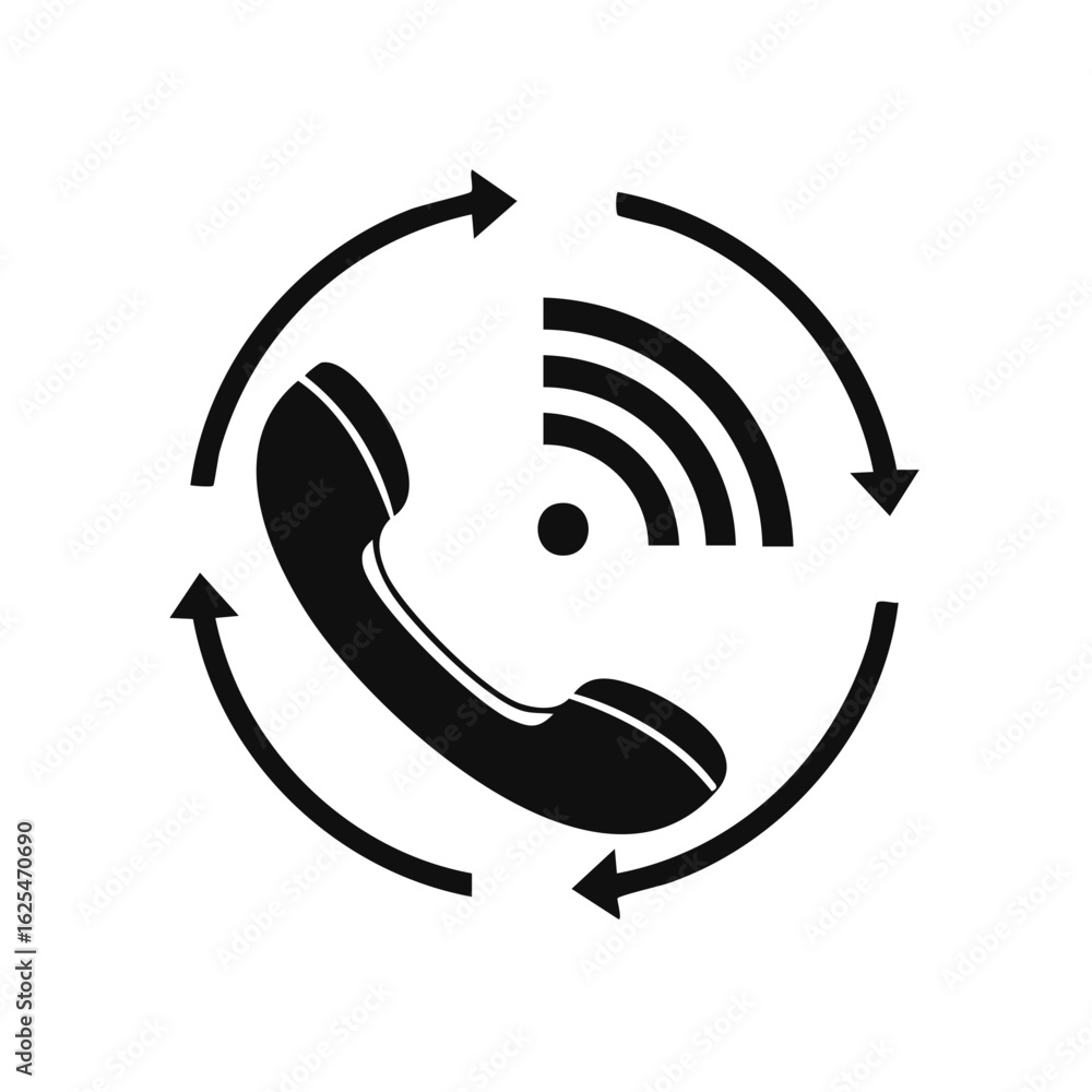 Poster call forwarding or callback service icon with telephone handset signal and circular arrows