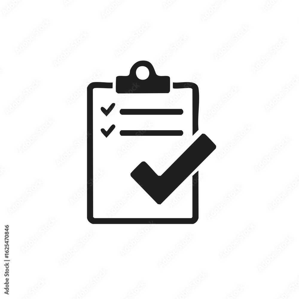 Poster clipboard checklist icon with check marks for completed tasks or approval