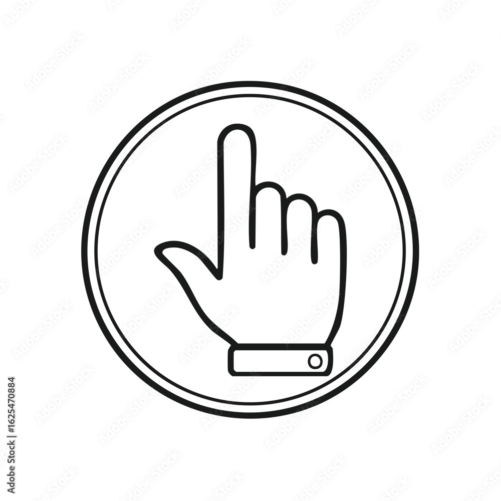 Poster fingertip pointing inside a circle conceptual icon for selection or click