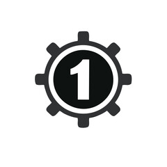 Gear Symbol with Number One Shows Configuration and Progress First Step