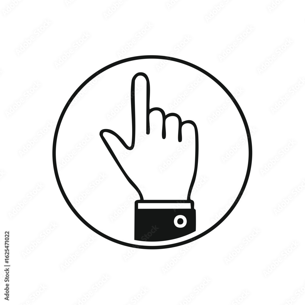 Poster outline icon of a hand pointing upwards in a circle, a simple vector symbol for clicking or number o