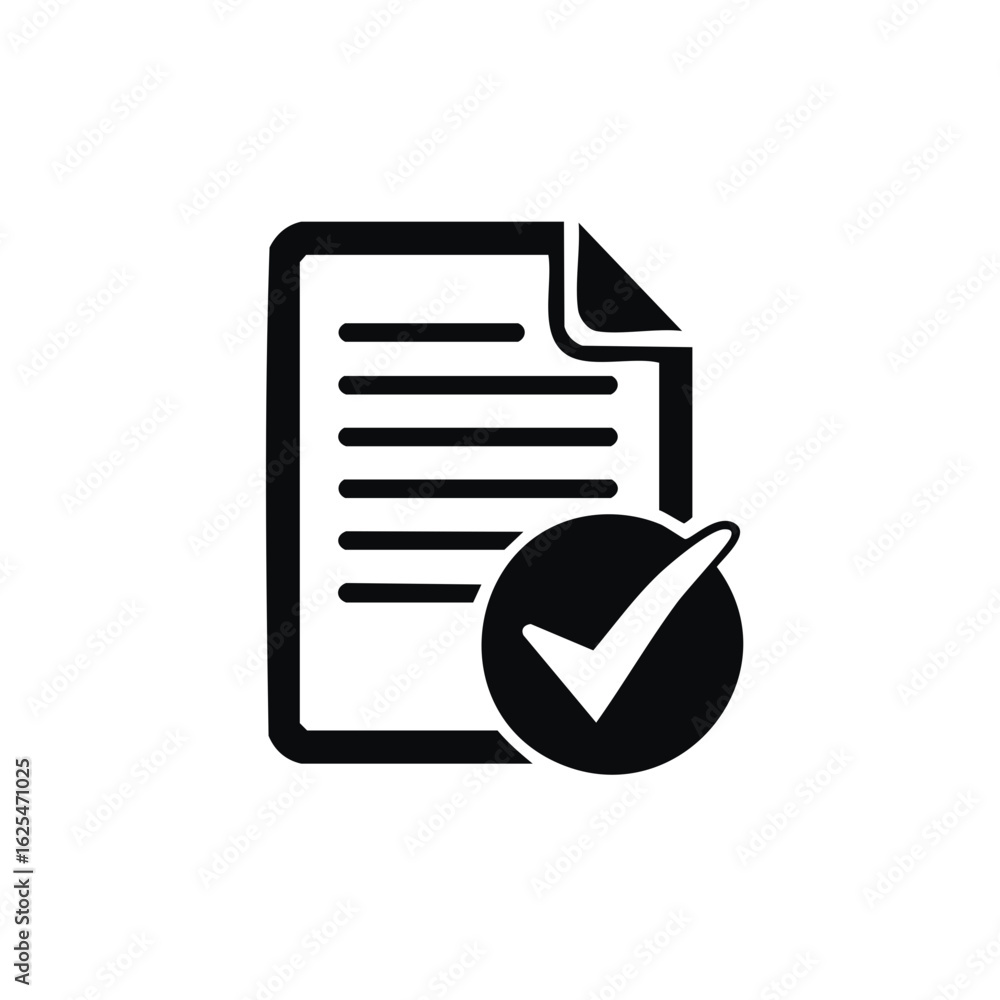Poster approved document icon with a checkmark symbol for validation or completion of a task