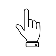 Hand pointer icon with index finger pointing up. Simple line art illustration for web click or selection.