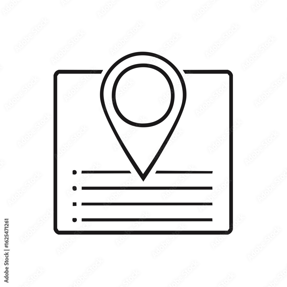 Poster outline graphic representing a location pointer over a list of items