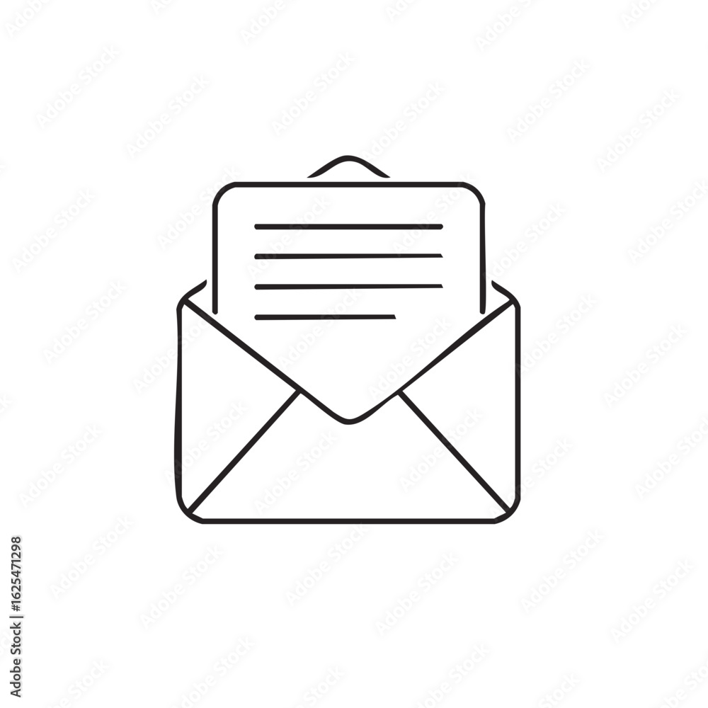 Poster doodle drawing style image of an open envelope with a letter inside, communication and message theme