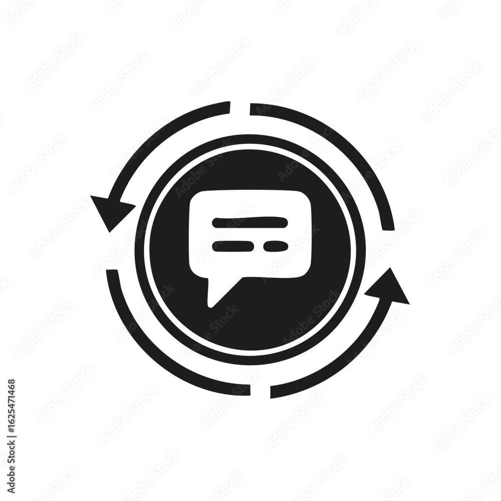 Poster communication update cycle: chat bubble surrounded by circular arrows indicates ongoing conversation