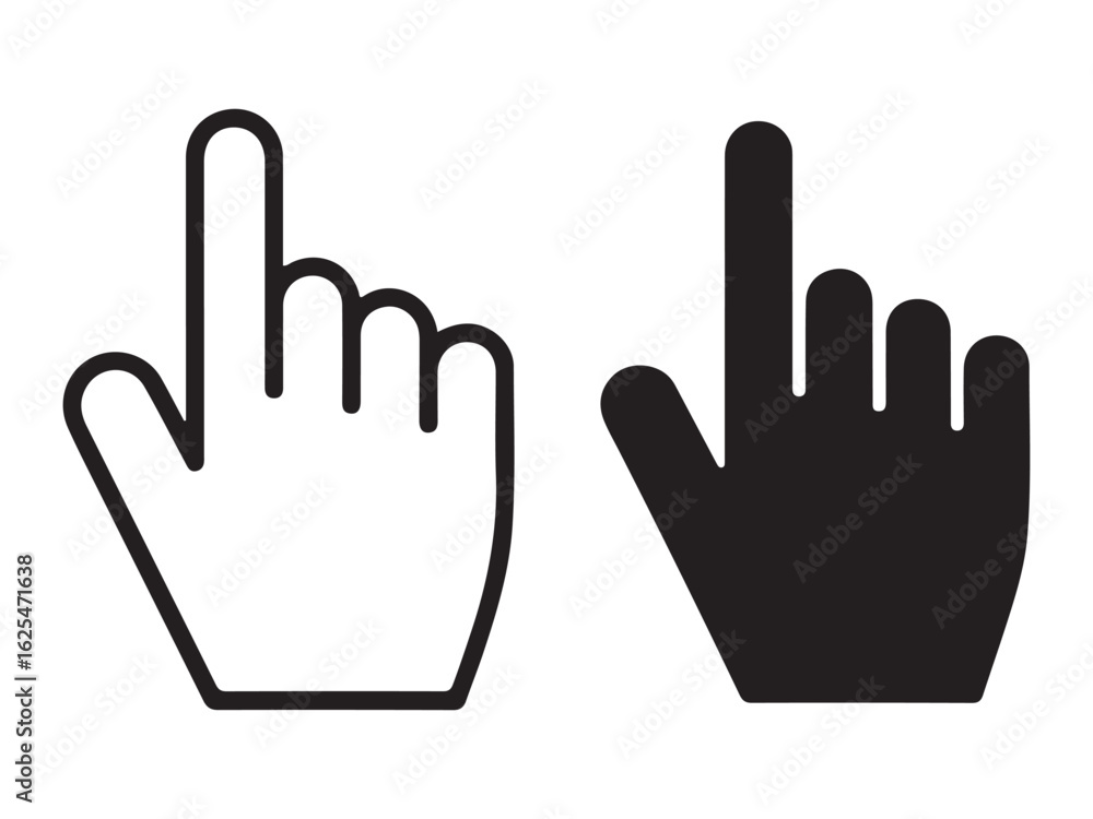 Aufkleber two hand cursor icons one outlined and one filled in black on a white background in a simple style