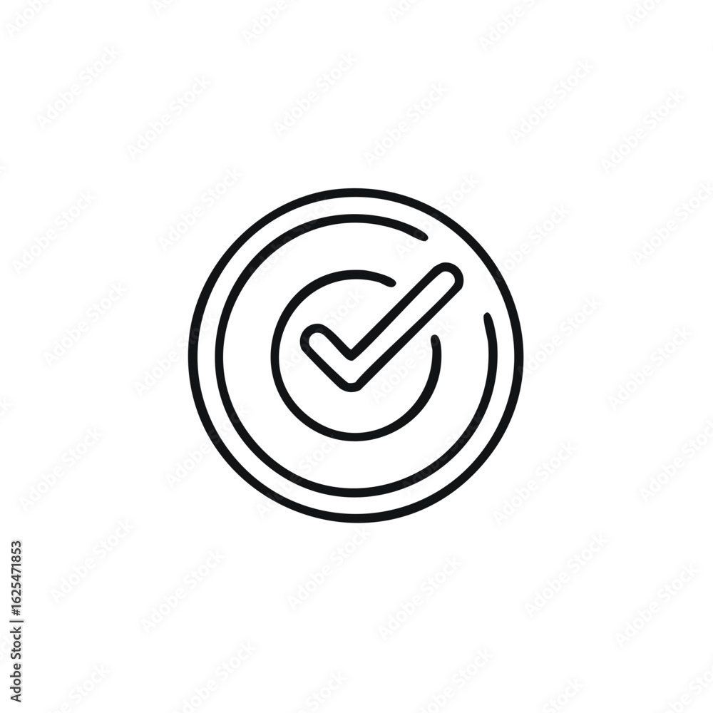 Poster black outline checkmark icon in a circle for approval and confirmation