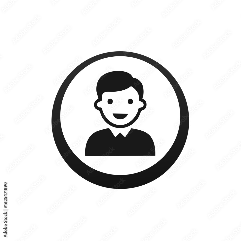 Poster minimalist smiling male user profile icon for website and application login