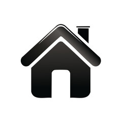 Glossy black home house icon with a chimney for property housing and real estate design