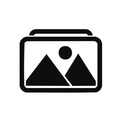 Simple gallery icon with mountain and sun landscape, flat vector graphic symbol