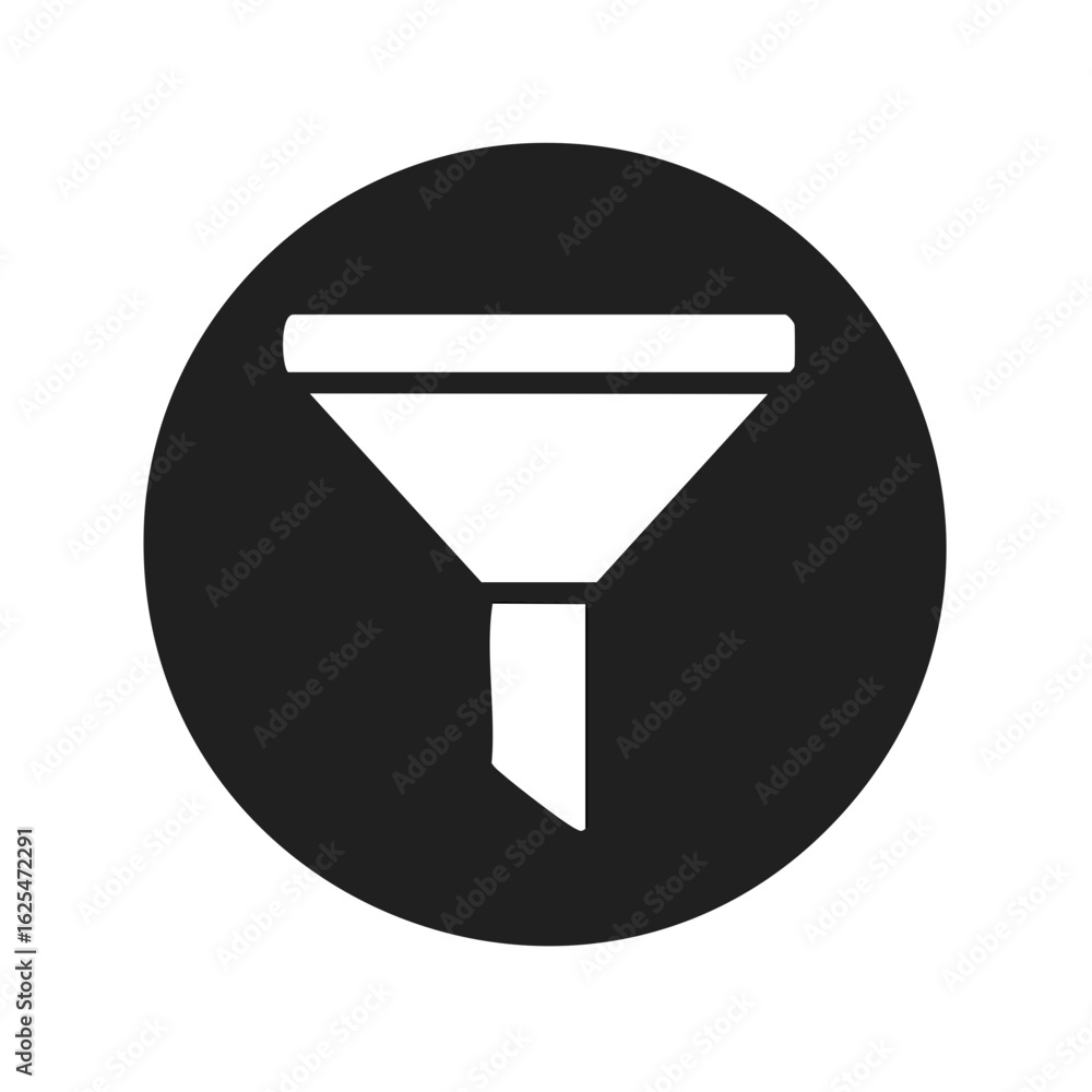 Poster minimalist funnel symbol in a circular black background for data filtering process