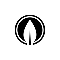 Fototapeta premium Minimalist leaf icon in a circle a black and white symbol for nature ecology and organic concepts