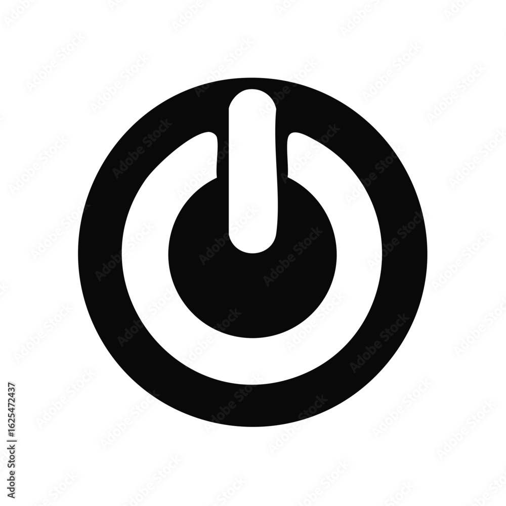 Aufkleber black and white power button icon in a circular shape, computer control design concept.
