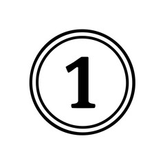 One in Circle. Number one encased in concentric circles. Sign, emblem, symbol, badge.