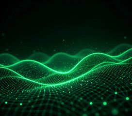 Neon Green AI Data Background with Glowing Dot Streams

